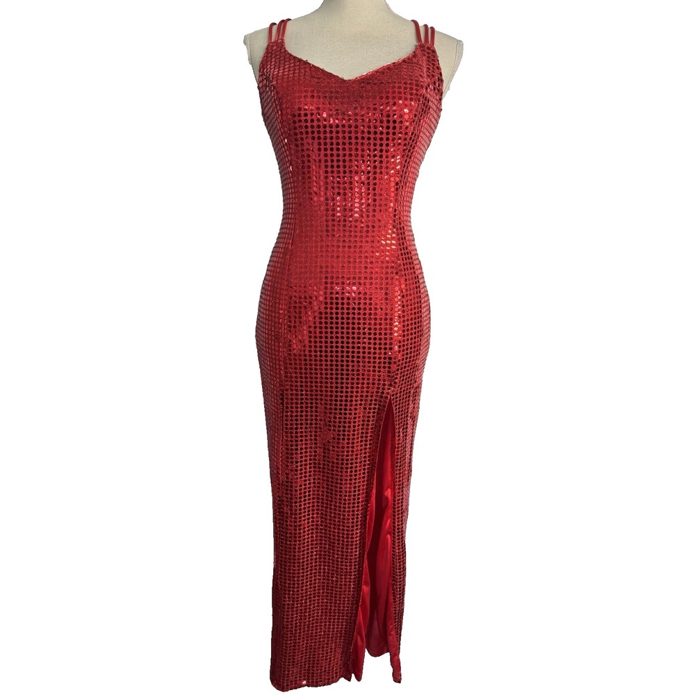 Vintage 1990's L.A. Glo Size 5/6 Red Sequined Holiday Party Dress